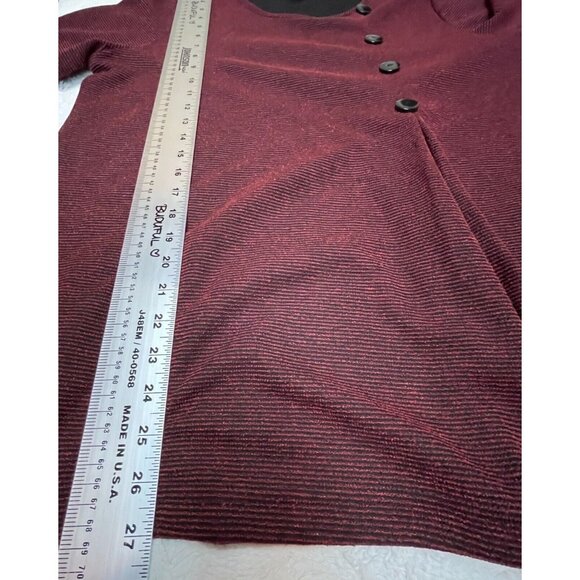 Yushi Womens Loose Fit Tunic Top Button-Detail Long Sleeve Large Maroon Black - Picture 7 of 7